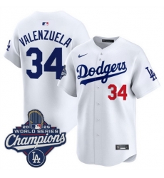 Men Los Angeles Dodgers 34 Fernando Valenzuela White 2025 World Series Champions Patch Home Limited Stitched Baseball Jersey