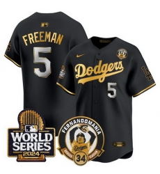 Men Los Angeles Dodgers 5 Freddie Freeman Black Gold Fernando Valenzuela 2024 World Series Patch Limited Stitched Baseball Jersey Men Los Angeles Dodgers 5 Freddie Freeman Black Gold Fernando Valenzuela 2024 World Series Patch Limited Stitched Baseball Jersey