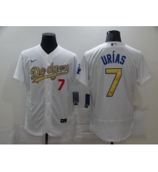 Men Los Angeles Dodgers 7 Julio Urias 2020 White Gold Sttiched Nike MLB Jersey