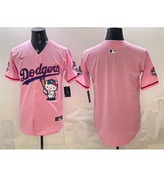 Men Los Angeles Dodgers Blank Pink Hello Kitty Night 2025 World Series Champions Patch Stitched Baseball Jersey