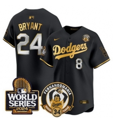 Men Los Angeles Dodgers Front 8 Back 24 Kobe Bryant Black Gold Fernando Valenzuela 2024 World Series Patch Limited Stitched Baseball Jersey Men Los Angeles Dodgers Front 8 Back 24 Kobe Bryant Black Gold Fernando Valenzuela 2024 World Series Patch Limited Stitched Baseball Jersey