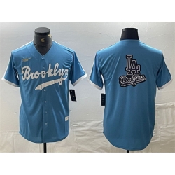 Men Los Angeles Dodgers Team Big Logo Light Blue Throwback Cool Base Stitched Baseball Jersey 1