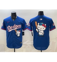Men Los Angeles Dodgers Team Big Logo Royal Hello Kitty Night 2025 World Series Champions Patch Stitched Baseball Jersey