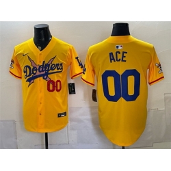 Men Los Angeles Dodgers x One Piece  00 Ace Yellow Vapor Premier Limited Stitched Baseball Jersey