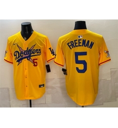 Men Los Angeles Dodgers x One Piece 5 Freddie Freeman Yellow Vapor Premier Limited Stitched Baseball Jersey Men Los Angeles Dodgers x One Piece 5 Freddie Freeman Yellow Vapor Premier Limited Stitched Baseball Jersey
