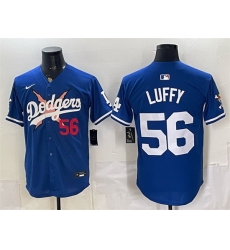 Men Los Angeles Dodgers x One Piece 56 Luffy Royal Vapor Premier Limited Stitched Baseball Jersey Men Los Angeles Dodgers x One Piece 56 Luffy Royal Vapor Premier Limited Stitched Baseball Jersey
