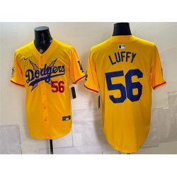 Men Los Angeles Dodgers x One Piece  56 Luffy Yellow Vapor Premier Limited Stitched Baseball Jersey