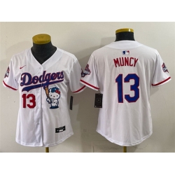 Women Los Angeles Dodgers  13 Max Muncy White Hello Kitty Night 2025 World Series Champions Patch Stitched Baseball Jersey  