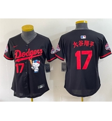 Women Los Angeles Dodgers 17 Shohei Ohtani Black Hello Kitty Night 2025 World Series Champions Patch Stitched Baseball Jersey Women Los Angeles Dodgers 17 Shohei Ohtani Black Hello Kitty Night 2025 World Series Champions Patch Stitched Baseball Jersey