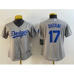 Women Los Angeles Dodgers 17 Shohei Ohtani Grey Stitched Jersey 28Run Small 29