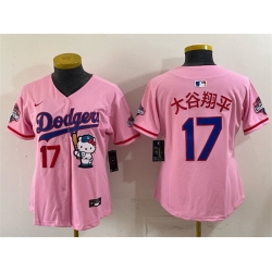 Women Los Angeles Dodgers  17 Shohei Ohtani Pink Hello Kitty Night 2025 World Series Champions Patch Stitched Baseball Jersey  