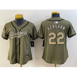 Women Los Angeles Dodgers  22 Clayton Kershaw Olive 2026 Military Appreciation Game Day Stitched Baseball Jersey  