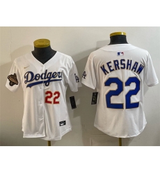 Women Los Angeles Dodgers 22 Clayton Kershaw White 2025 World Series Champions Patch Limited Stitched Baseball Jersey Women Los Angeles Dodgers 22 Clayton Kershaw White 2025 World Series Champions Patch Limited Stitched Baseball Jersey