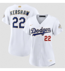 Women Los Angeles Dodgers 22 Clayton Kershaw White 2026 Gold Collection Stadium Stitched Baseball Jersey Women Los Angeles Dodgers 22 Clayton Kershaw White 2026 Gold Collection Stadium Stitched Baseball Jersey
