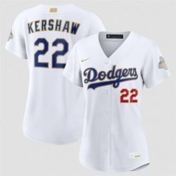 Women Los Angeles Dodgers  22 Clayton Kershaw White 2026 Gold Collection Stadium Stitched Baseball Jersey  