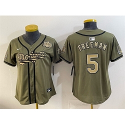 Women Los Angeles Dodgers  5 Freddie Freeman Olive 2026 Armed Forces Day Stitched Baseball Jersey  