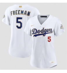 Women Los Angeles Dodgers 5 Freddie Freeman White 2026 Gold Collection Stadium Stitched Baseball Jersey Women Los Angeles Dodgers 5 Freddie Freeman White 2026 Gold Collection Stadium Stitched Baseball Jersey