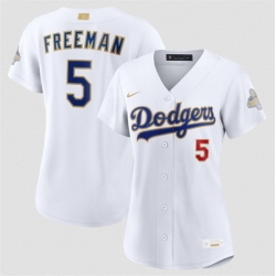 Women Los Angeles Dodgers  5 Freddie Freeman White 2026 Gold Collection Stadium Stitched Baseball Jersey  