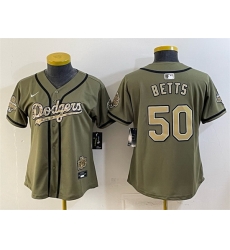 Women Los Angeles Dodgers 50 Mookie Betts Olive 2026 Military Appreciation Game Day Stitched Baseball Jersey Women Los Angeles Dodgers 50 Mookie Betts Olive 2026 Military Appreciation Game Day Stitched Baseball Jersey