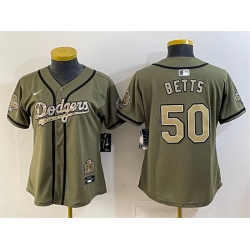 Women Los Angeles Dodgers  50 Mookie Betts Olive 2026 Military Appreciation Game Day Stitched Baseball Jersey  