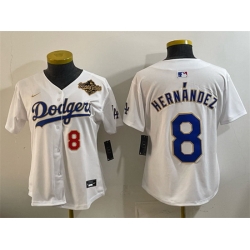 Women Los Angeles Dodgers 8 Enrique Hern E1ndez White 2025 World Series Patch Limited Stitched Baseball Jersey 