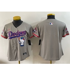 Women Los Angeles Dodgers Blank Grey Hello Kitty Night 2025 World Series Champions Patch Stitched Baseball Jersey Women Los Angeles Dodgers Blank Grey Hello Kitty Night 2025 World Series Champions Patch Stitched Baseball Jersey
