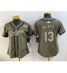Women Los Angeles Dodgers Olive 13 Max Muncy 2026 Armed Forces Day Stitched Baseball Jersey Women Los Angeles Dodgers Olive 13 Max Muncy 2026 Armed Forces Day Stitched Baseball Jersey