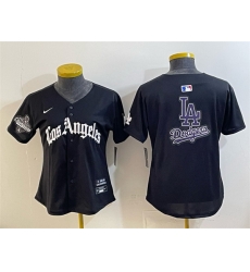 Women Los Angeles Dodgers Team Big Logo Black 2025 World Series Champions LA Gothic Edition Limited Stitched Baseball Jersey Women Los Angeles Dodgers Team Big Logo Black 2025 World Series Champions LA Gothic Edition Limited Stitched Baseball Jersey
