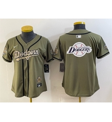 Women Los Angeles Dodgers Team Big Logo Olive 2026 Military Appreciation Game Day Stitched Baseball Jersey  