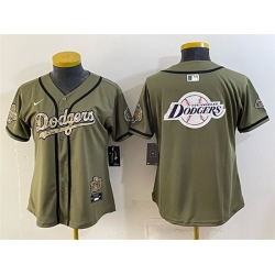 Women Los Angeles Dodgers Team Big Logo Olive 2026 Military Appreciation Game Day Stitched Baseball Jersey  
