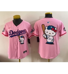 Women Los Angeles Dodgers Team Big Logo Pink Hello Kitty Night 2025 World Series Champions Patch Stitched Baseball Jersey Women Los Angeles Dodgers Team Big Logo Pink Hello Kitty Night 2025 World Series Champions Patch Stitched Baseball Jersey