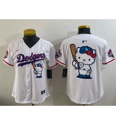 Women Los Angeles Dodgers Team Big Logo White Hello Kitty Night 2025 World Series Champions Patch Stitched Baseball Jersey Women Los Angeles Dodgers Team Big Logo White Hello Kitty Night 2025 World Series Champions Patch Stitched Baseball Jersey