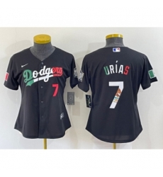 Women's Los Angeles Dodgers #7 Julio Urias Black Mexico Number 2020 World Series Cool Base Nike Jersey