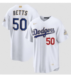 Youth Los Angeles Dodgers 50 Mookie Betts White 2026 Gold Collection Stadium Stitched Baseball Jersey Youth Los Angeles Dodgers 50 Mookie Betts White 2026 Gold Collection Stadium Stitched Baseball Jersey