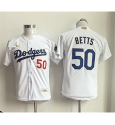 Youth Los Angeles Dodgers  50 Mookie Betts White Gold Collection Stadium Stitched Baseball Jersey