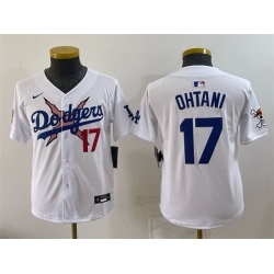 Youth Los Angeles Dodgers x One Piece  17 Shohei Ohtani White Vapor Premier Limited Stitched Baseball Jersey