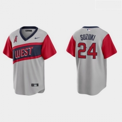 Men Los Angeles Angels 24 Kurt Suzuki Men Nike Gray 2021 Little League Classic Game MLB Jersey