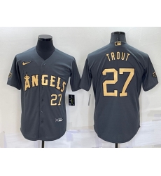 Men Los Angeles Angels 27 Mike Trout 2022 All Star Charcoal Cool Base Stitched Jersey