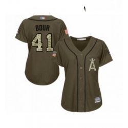 Womens Los Angeles Angels of Anaheim 41 Justin Bour Authentic Green Salute to Service Baseball Jersey 