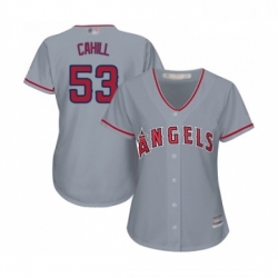 Womens Los Angeles Angels of Anaheim 53 Trevor Cahill Replica Grey Road Cool Base Baseball Jersey 