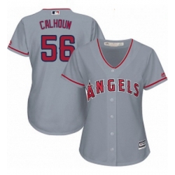 Womens Majestic Los Angeles Angels of Anaheim 56 Kole Calhoun Authentic Grey Road Cool Base MLB Jersey