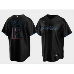 Men Miami Marlins 12 Jorge Soler Black Cool Base Stitched jersey