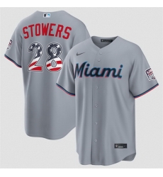 Men Miami Marlins  28 Kyle Stowers Grey USA 250 Fourth of July Home Stitched Baseball Jersey