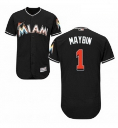 Mens Majestic Miami Marlins 1 Cameron Maybin Black Alternate Flex Base Authentic Collection MLB Jersey