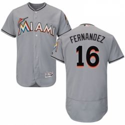 Mens Majestic Miami Marlins 16 Jose Fernandez Grey Road Flex Base Authentic Collection MLB Jersey