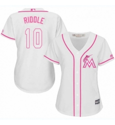 Womens Majestic Miami Marlins 10 JT Riddle Authentic White Fashion Cool Base MLB Jersey 