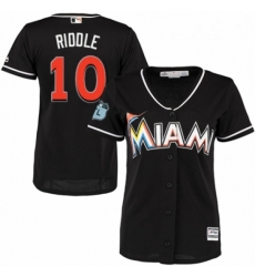 Womens Majestic Miami Marlins 10 JT Riddle Replica Black Alternate 2 Cool Base MLB Jersey 