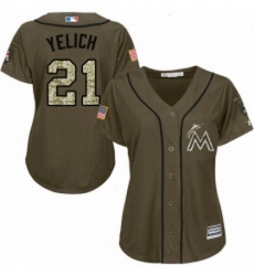 Womens Majestic Miami Marlins 21 Christian Yelich Authentic Green Salute to Service MLB Jersey