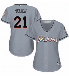 Womens Majestic Miami Marlins 21 Christian Yelich Replica Grey Road Cool Base MLB Jersey