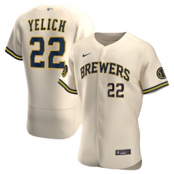 Brewers 22 Christian Yelich Cream Nike 2020 Flexbase Jersey